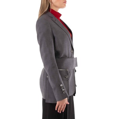 Pre-owned Burberry Charcoal Grey Wool Silk Mohair Linen Blazer With Cargo Belt Detail, In Gray