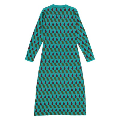 Pre-owned La Doublej La Double J Ladies Azzurro/militare/bordeaux Jacquard Long Sleeve Maxi Dress, In Red