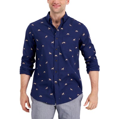 

Мужская темно-синяя рубашка на пуговицах с острым воротником и логотипом Club Room, топ  BHFO 3645, Navy blue, 100154503MN