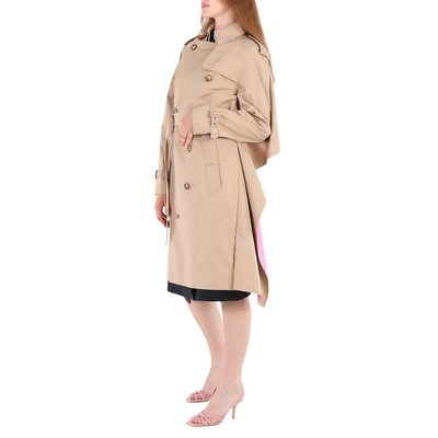 Pre-owned Burberry Soft Fawn Cotton Twill Cape Detail Trench Coat, Brand Size 6 (us Sz.4) In Check Description