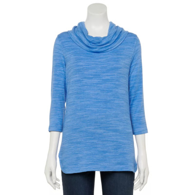 Women's Size Small Croft & Barrow 3/4 Sleeve Cowlneck Top Blue Spacedye $40.00
