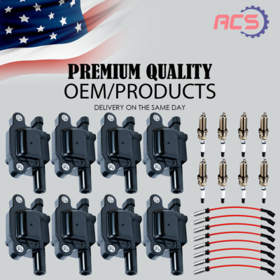8X OEM Ignition Coil & 8X Iridium Spark Plug & 8X Wireset For Chevy GMC V8 UF413