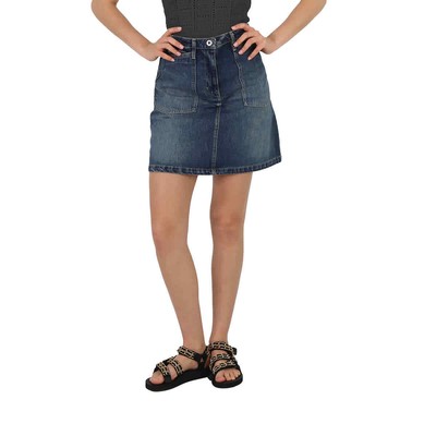 Pre-owned Kenzo Dark Stone Blue Denim Flared Mini Skirt In Multicolor