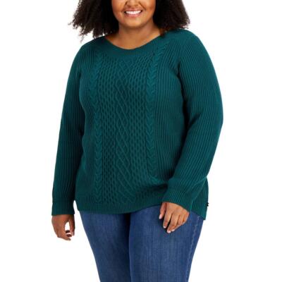 

Женская зеленая рубашка Tommy Hilfiger Cate с круглым вырезом, свитер плюс  BHFO 7581, Forest green