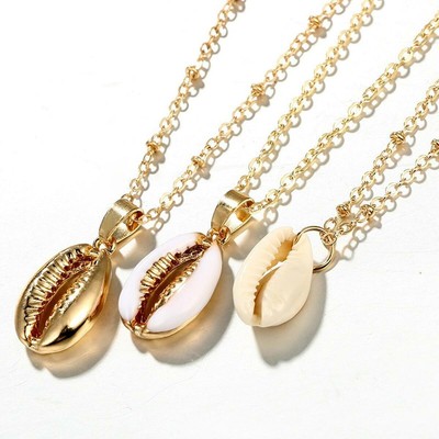 EMPIRE LADIES SHELL NECKLACE COWRY SHELL 3ER CHAIN 750 GOLD 18K GOLD PLATED A3314