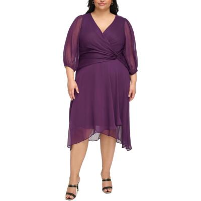 Женское фиолетовое платье-клеш до середины икры с стихарем DKNY Plus 18W BHFO 7323