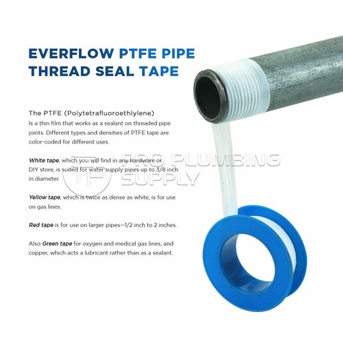 Everflow 5 Rolls Teflon PTFE Thread Plumbing Seal Tape Pipe 1/2 in.x 520 in New
