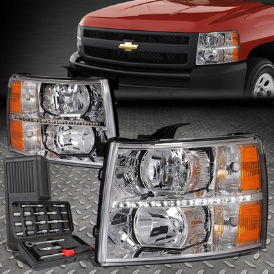 ДЛЯ 07-14 CHEVY SILVERADO LED DRL ХРОМИРОВАННЫЙ КОРПУС ЯНТАРНАЯ УГЛОВАЯ ФАРА + НАБОР ИНСТРУМЕНТОВ