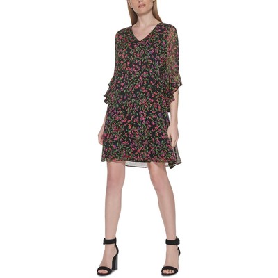 

Calvin Klein Женское черное короткое мини-платье с цветочным принтом  BHFO 4764, Black multi