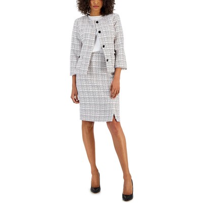 Nipon Boutique Womens Pink Tweed Above Knee Office Pencil Skirt 14 BHFO 6359