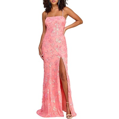 Женское розовое вечернее платье с цветочным принтом и блестками изумрудного цвета для юниорок M BHFO 1325