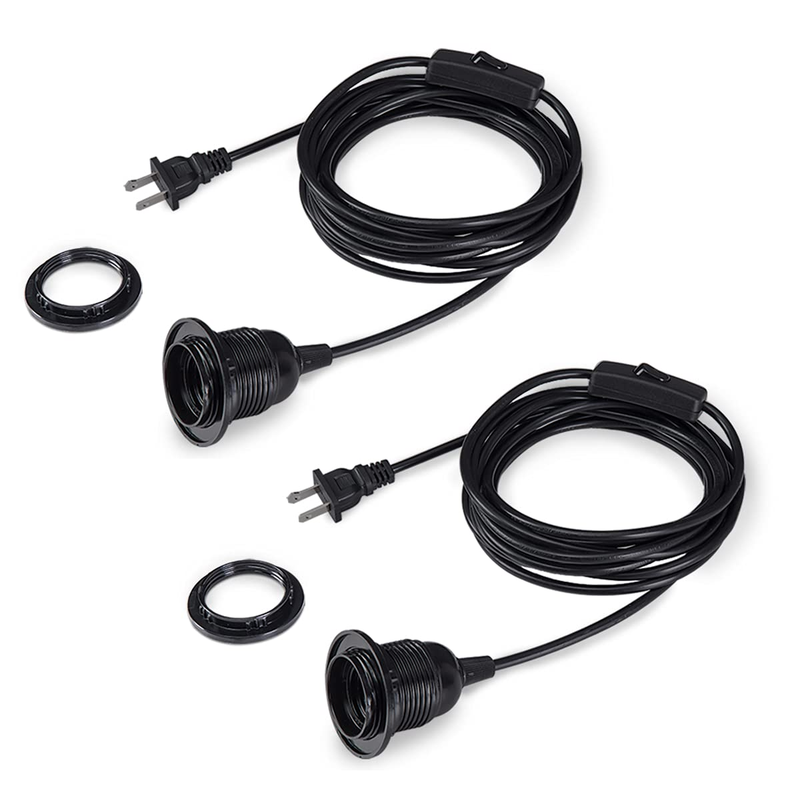 2-Pack 15 Feet Plug in Pendant Light, Black Extension Hangin