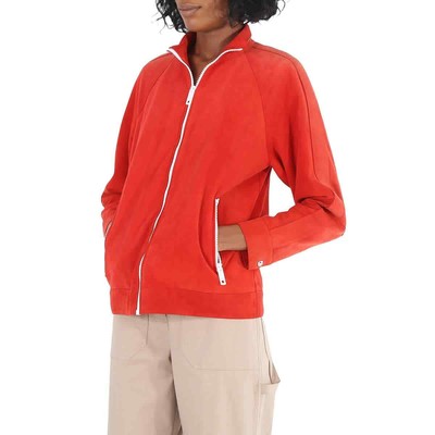 Pre-owned Burberry Ladies Leather Bright Red Suede Bomber