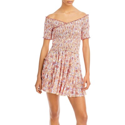 Короткое мини-платье Poupette St Barth Womens Soledad оранжевого цвета с цветочным рисунком, L BHFO 4213