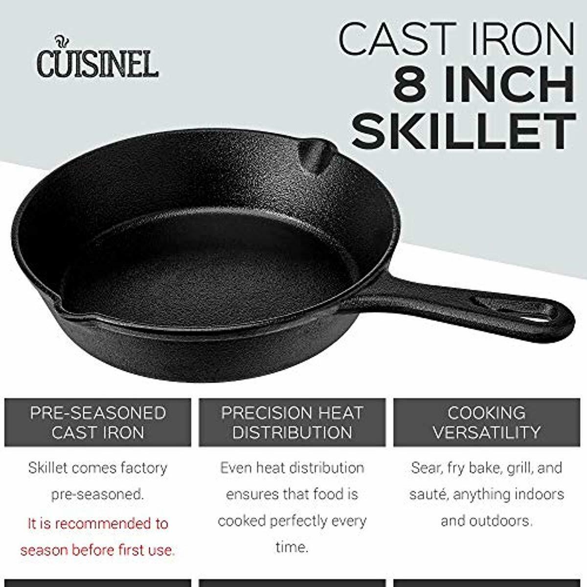 Pre Seasoned Cast Iron Skillet 8 Inch With Glass Lid And Handle
