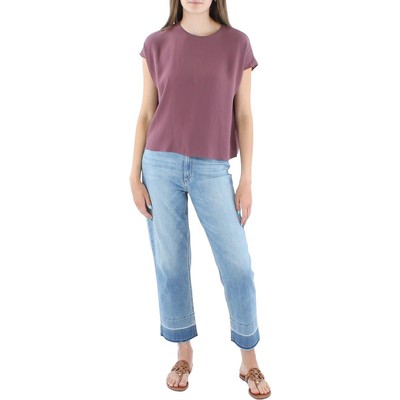 Женская фиолетовая шелковая блузка с круглым вырезом Eileen Fisher, пуловер, верхняя рубашка M BHFO 8467