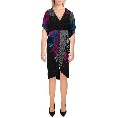 Aidan by Aidan Mattox Womens Black Sequined Cocktail and Party Dress 8 BHFO 0537