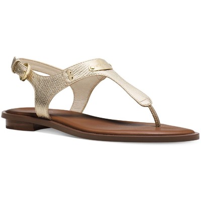 

MICHAEL Michael Kors Женские кожаные сандалии MK Plate T-Strap T-Thong, Pale gold, MK Plate