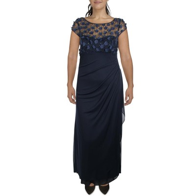 

Xscape Womens Navy Mesh Flower Detai Формальное вечернее платье  BHFO 4857