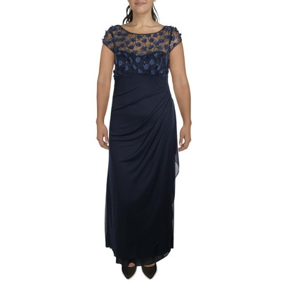 Xscape Womens Navy Mesh Flower Detai Формальное вечернее платье 14 BHFO 4857