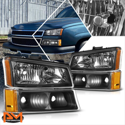 For 03-07 Silverado 1500-3500 Factory Style 4Pcs Amber Corner Headlights Black
