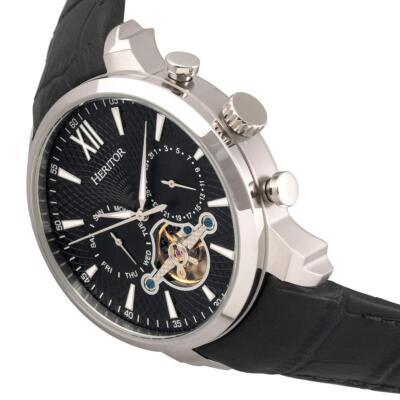 Pre-owned Heritor Automatic Arthur Semi-skeleton Watch W/ Day/date - Silver/black