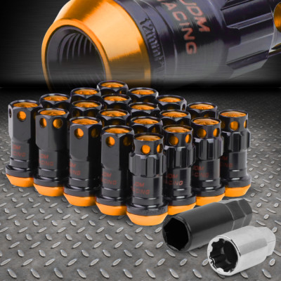 ОРАНЖЕВЫЙ АЛЮМИНИЕВЫЙ ШЛИЦ С ЗАКРЫТЫМ КОНЦОМ, 16 КОЛЕСНЫХ НАКОНЕЧНИКОВ + 4 КОНТРГАЙКИ + КЛЮЧ M12X1.25 22MMx45MM