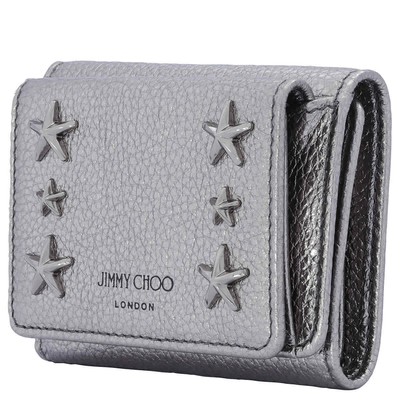 Pre-owned Jimmy Choo Ladies Nemo Leather Star Tri-fold Wallet Nemo Uur Gun Metal/dark