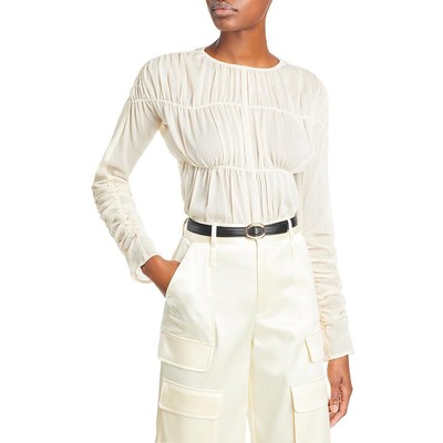 Lvir Женская шифоновая рубашка в рубчик цвета слоновой кости, пуловер, верхняя блузка S BHFO 0387