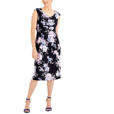 Связанное женское платье миди с темно-синим цветочным принтом Petites 8P BHFO 1886