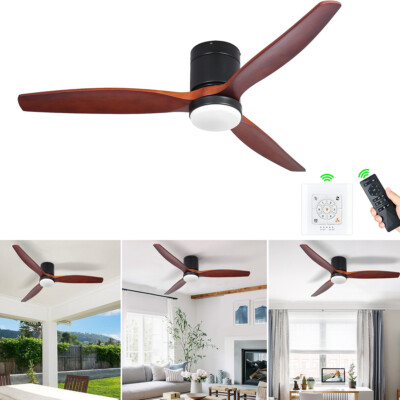 52'' Flush Mount Ceiling Fan with Lights Remote Control + Wall Switch Indoor Fan