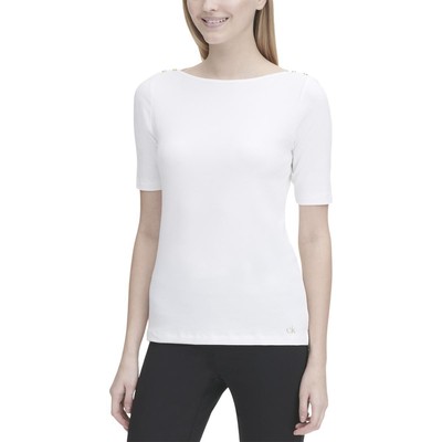 Женская футболка Calvin Klein цвета слоновой кости с вырезом лодочкой XS BHFO 0932