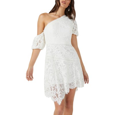 

BCBGMAXAZRIA Женское кружевное мини-платье на одно плечо для коктейлей и вечеринок BHFO 2927, Off white