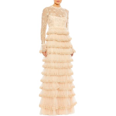 Mac Duggal Womens Lace Trim Embroidered Evening Dress Gown BHFO 7312