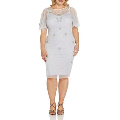 

Adrianna Papell Womens Blue Mesh Cocktail and Party Dress Plus  BHFO 9005, Serenity