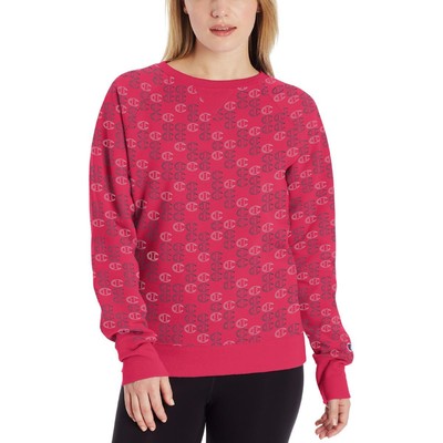 

Женский удобный свитшот Champion Powerblend розового цвета в рубчик с принтом  BHFO 7964, Mini offset c/fantastic fuchsia