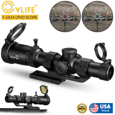 1-6x24 LPVO Rifle Scope Red & Green Illumination Reticle Hunting Scope w/ Mount