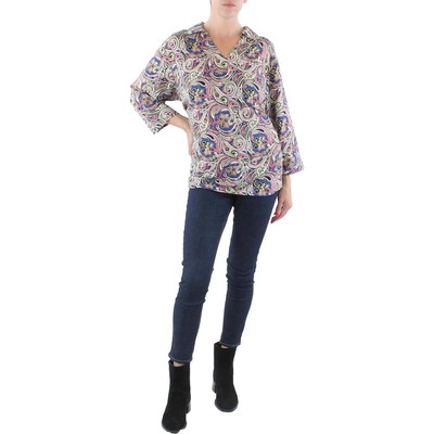 

Женская синяя льняная блузка-рубашка с принтом Jones New York Top Plus  BHFO 9490, Celadon combo
