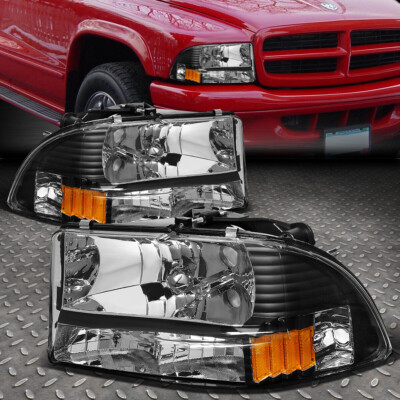 ДЛЯ 97-04 DODGE DAKOTA DURANGO 1 шт. ЧЕРНЫЙ КОРПУС ЯНТАРНЫЕ УГЛОВЫЕ ФАРЫ ЛАМПЫ