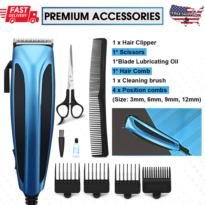 Professional Corded Hair Beard Cutting Clipper Kit Trimmer Barber Shaver Machine