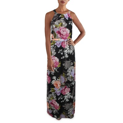 

Женское черное вечернее платье макси с поясом SLNY  BHFO 4264, Black multi