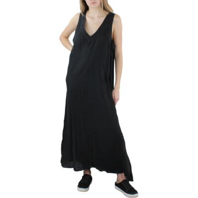 Pure DKNY Womens Black Linen V Neck Summer Maxi Dress XL BHFO 4192