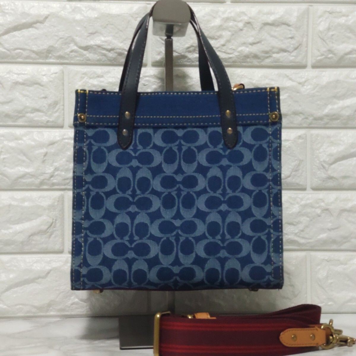 完売品　CAFE DOMINGO TOO BIG COACH JKT L COACH Field Tote 22 Signature Denim 2way Bag Indigo Midnight