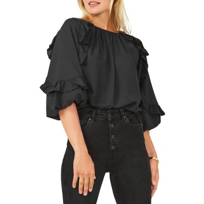 Женская черная блузка с оборками и присборенным верхом Vince Camuto, рубашка XS BHFO 8155