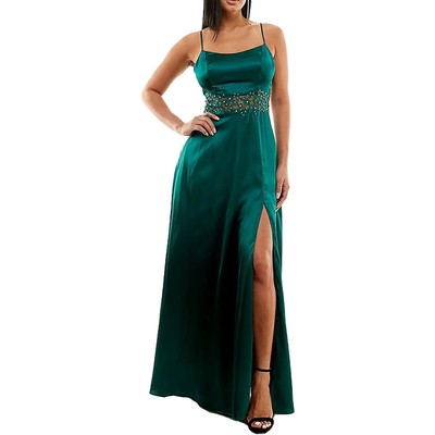 City Studio Womens Floral Embroidered Side Slit Maxi Dress Juniors BHFO 5565