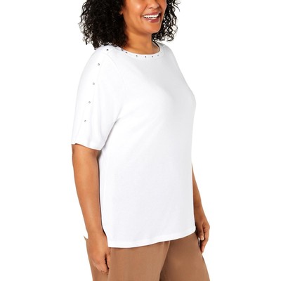Женская белая повседневная футболка с заклепками Karen Scott Плюс 2X BHFO 3562