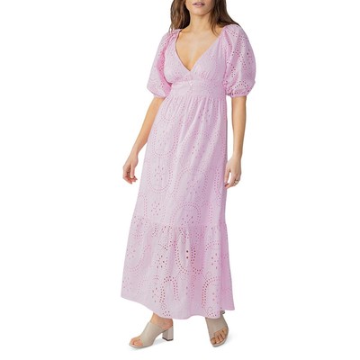 Sanctuary Womens Pink Cotton Eyelet V-Neck Maxi Dress 8 BHFO 5155