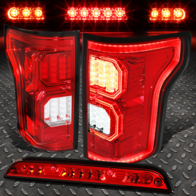 ДЛЯ 15-17 FORD F150 3D СВЕТОДИОДНЫЙ ЗАДНИЙ ФОНАРЬ В СТИЛЕ TRON + ТРЕТИЙ ТОРМОЗНОЙ/ГРУЗОВОЙ ФОНАРЬ С КРАСНОЙ ЛИНЗОЙ