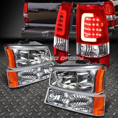 ХРОМИРОВАННАЯ ФАРА + ЖЕЛТЫЙ СИГНАЛ + КРАСНЫЙ 3D ОПТИЧЕСКИЙ СВЕТОДИОДНЫЙ ЗАДНИЙ ФОНАРЬ ДЛЯ 03-07 SILVERADO