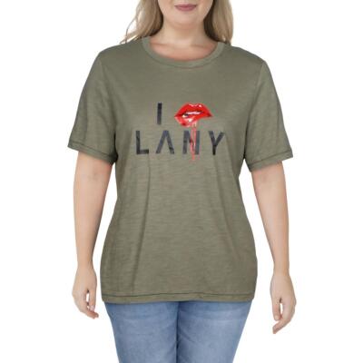 

Женская зеленая хлопковая футболка с круглым вырезом с рисунком Lala Anthony Top Plus  BHFO 6913, Olive